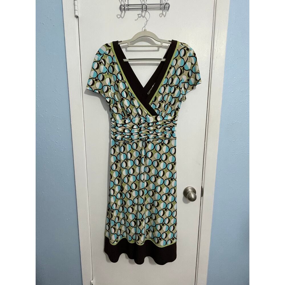 Y2k Sandra Darren Dress Size 12 Green Brown Abstract Gilmore Girls Boho 90s